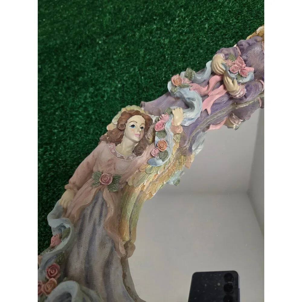 Vintage Jamy Inc. 3D Four Angels & Roses Oval Wall Mirror Shabby Chic Decor